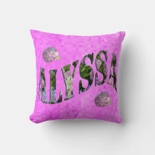 Coussin Logo Alyssa De Nom Fabriqué Avec Des Hydrangeas,