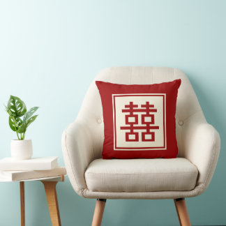 Coussin Logo carré Double Bonheur Mariage chinois