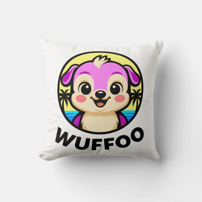 Coussin Logo d'animation de Wuffoo Adventures Chiot Kawaii (Recto)