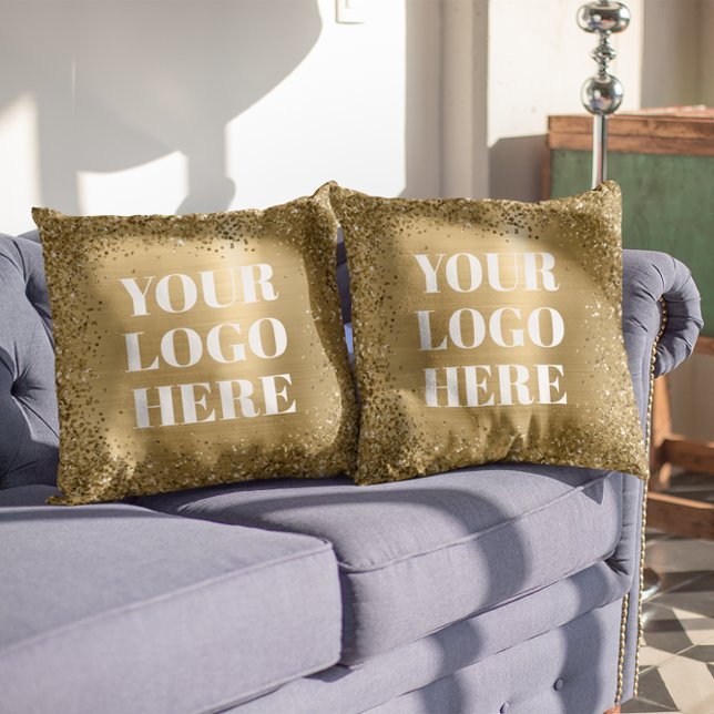Coussin Logo de bordure et d'huile de Parties scintillant  (Gold Glitter Border and Foil Logo Throw Pillow)