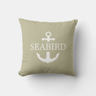 Coussin Logo de l'Ancre Gris Solide Vert olive. Bateau