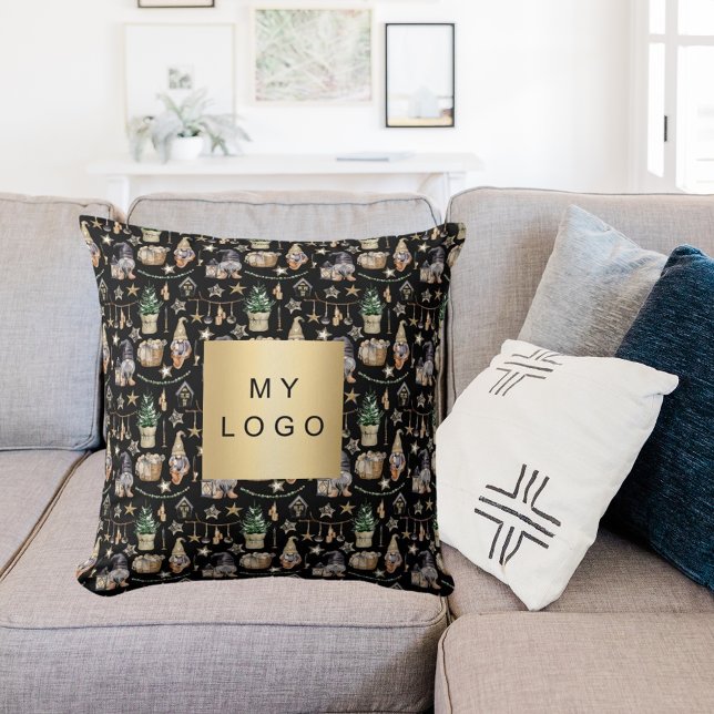 Coussin Logo de l'entreprise agricole gnomes noirs de Noël (Créateur téléchargé)
