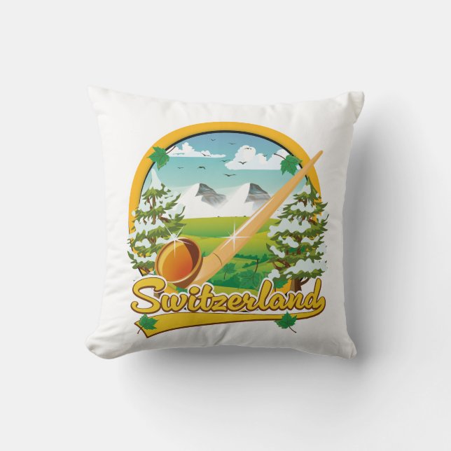 Coussin logo de voyage rétro Suisse alphorn (Recto)