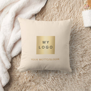 Coussin Logo d'entreprise de slogan doré crème