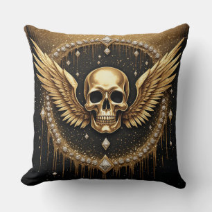Coussin 💎 Logo des ailes de crâne gothiques pour cadeaux