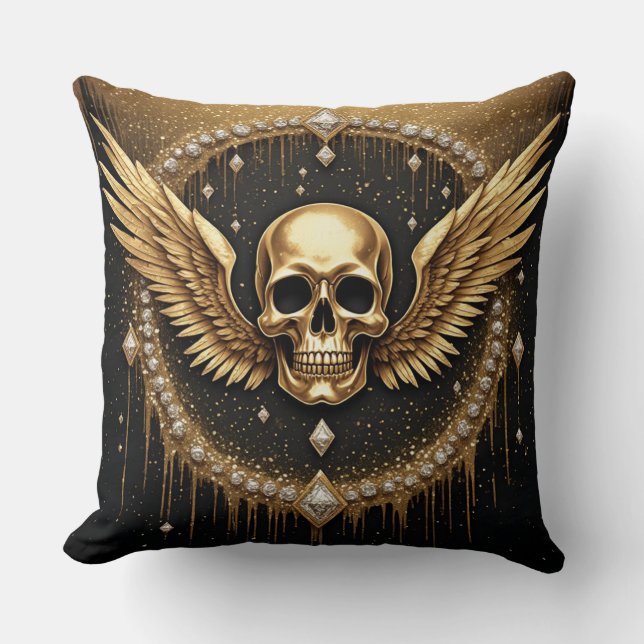 Coussin 💎 Logo des ailes de crâne gothiques pour cadeaux  (Recto)