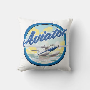 Coussin Logo d'hydravion bleu d'aviateur