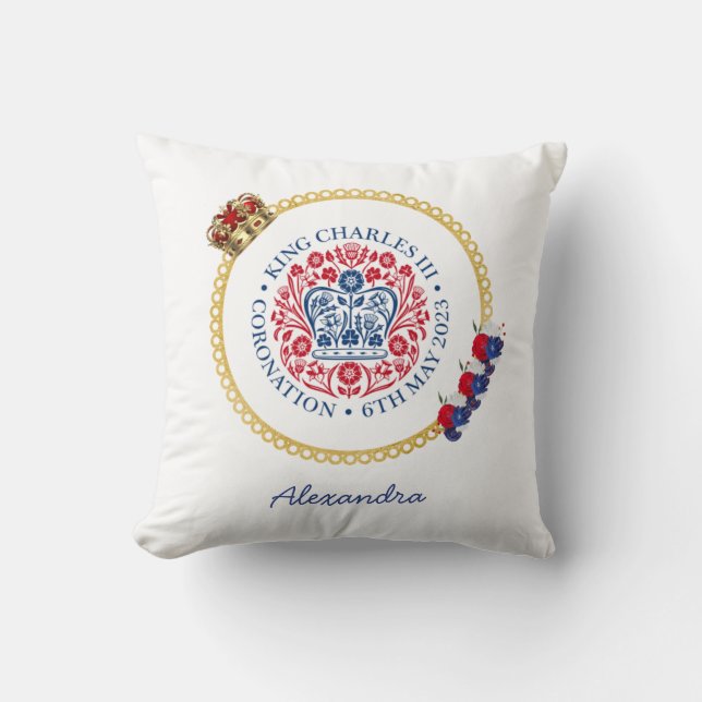 Coussin Logo du couronnement royal du roi Charles III Nom  (Recto)