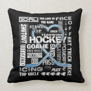 Coussin Logo du hockey sur glace Blue Heart Words White