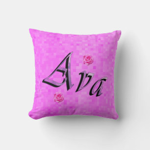 Coussin Logo Du Nom D'Ava, Sur La Mosaïque Rose Pastel