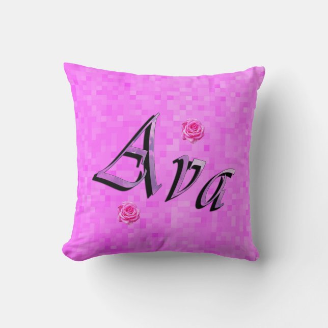 Coussin Logo Du Nom D'Ava, Sur La Mosaïque Rose Pastel (Recto)