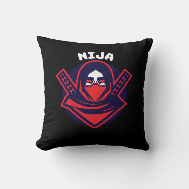 Coussin Logo Ninja – Emblème de Guerrier Audacieux (Recto)
