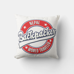 Coussin Logo rétro du voyageur à dos de sac à dos au Népal