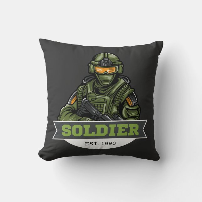 Coussin Logo Soldat Tactique – Conception d'emblème milita (Recto)