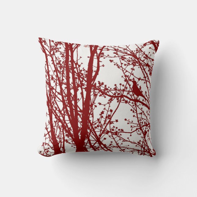 Coussin L'oiseau et les branches rouges ont modelé le (Recto)