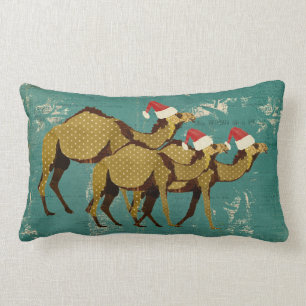 Coussin lombaire bleu de Noël de chameaux