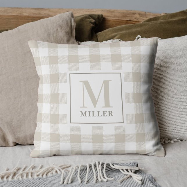 Coussin Lombaire Monogramme de Famille à Carreaux  (Créateur téléchargé)