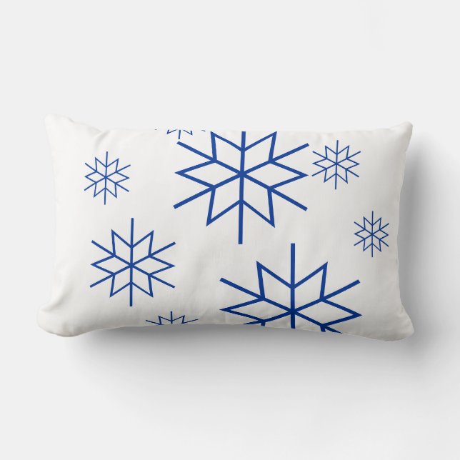 Coussin (lombaire) - Snowflakes - Bleu sur blanc (Recto)