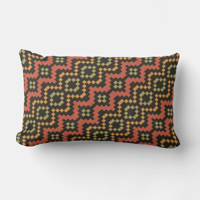 Coussin lombaire tribal noir vert rouge égyptien (Recto)