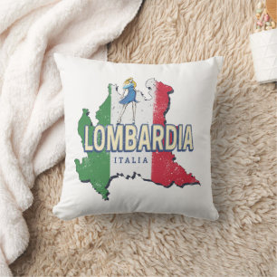 Coussin Lombardie Italie Région Rétro Carte Souvenir Vinta