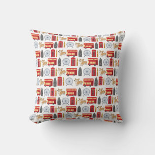 Coussin London Icon and Corgi Collage Motif