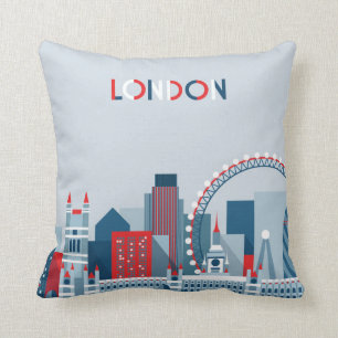 Coussin Londres, Angleterre horizon rouge, blanc et bleu
