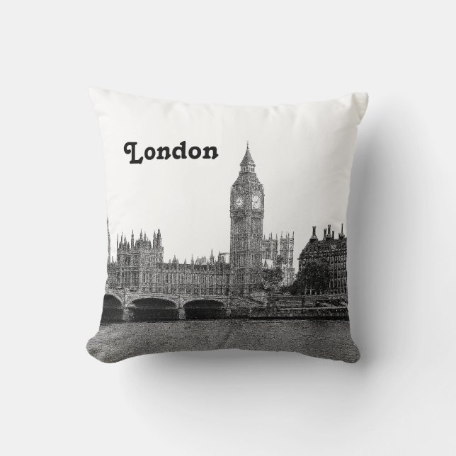 Coussin Londres Angleterre Royaume-Uni Skyline Gravée (Recto)