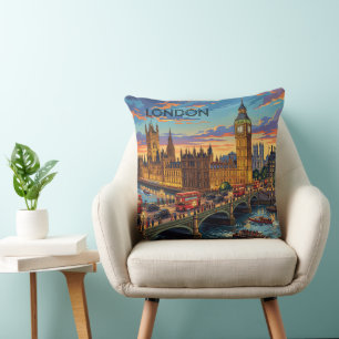 Coussin Londres Angleterre Voyage Art Vintage