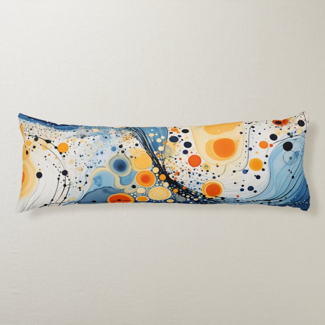 Coussin long Abstrait Vagues Bleu et Orange (Devant)