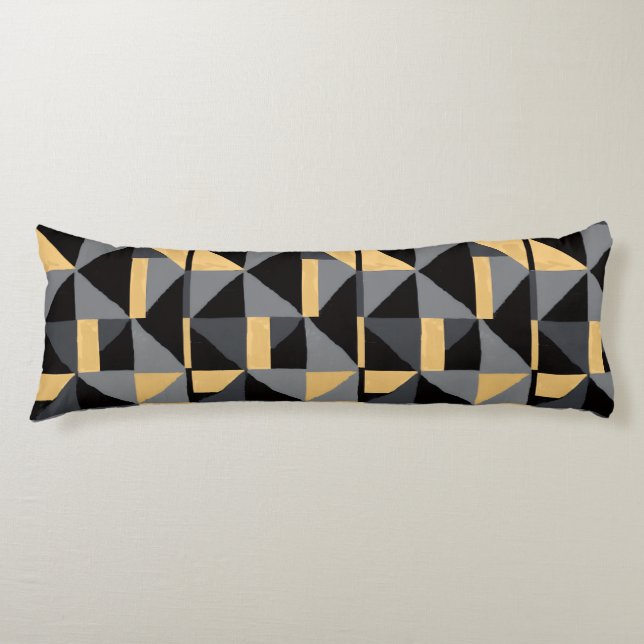 Coussin Long Géométrie | Noir, Or Style Artisanal (Devant)
