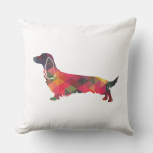 Coussin Long Haied Dachshund Geo Silhouette Multi