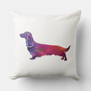 Coussin Long Haied Dachshund Geo Silhouette violet
