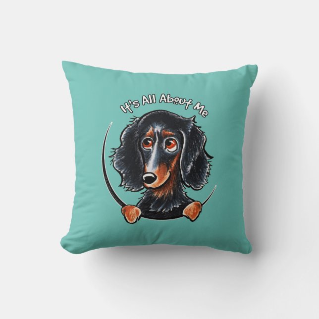 Coussin Longhair Dachshund Black Tan IAAM Turquoise (Recto)