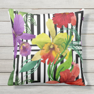Coussin L'orchidée colorée fleurit le motif pour aquarel