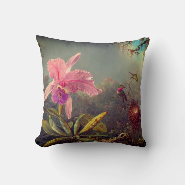 Coussin L'orchidée de Cattleya et trois colibris Heade (Recto)