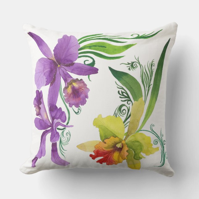 Coussin L'orchidée pourpre et jaune fleurit la couleur (Recto)