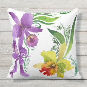 Coussin L'orchidée pourpre et jaune fleurit la couleur