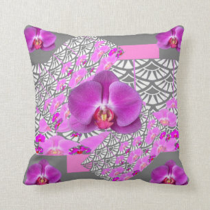 COUSSIN L'ORCHIDÉE ROSE COULEUR CERISE FLEURIT DECO GRIS