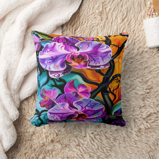 Coussin L'Orchidée Vibrante fleurit dans un contexte disti (Couverture)