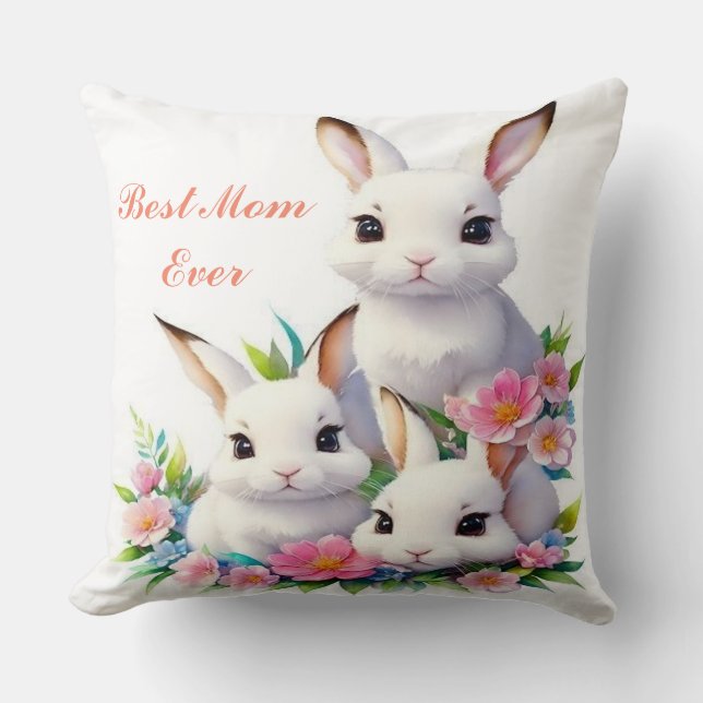 Coussin L'Oreiller à lancer lapin "Meilleure maman jamais" (Recto)