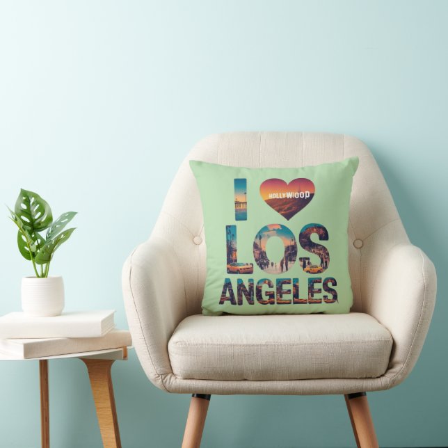 Coussin Los Angeles Skyline Sunset & Hollywood Typographie (Chaise)