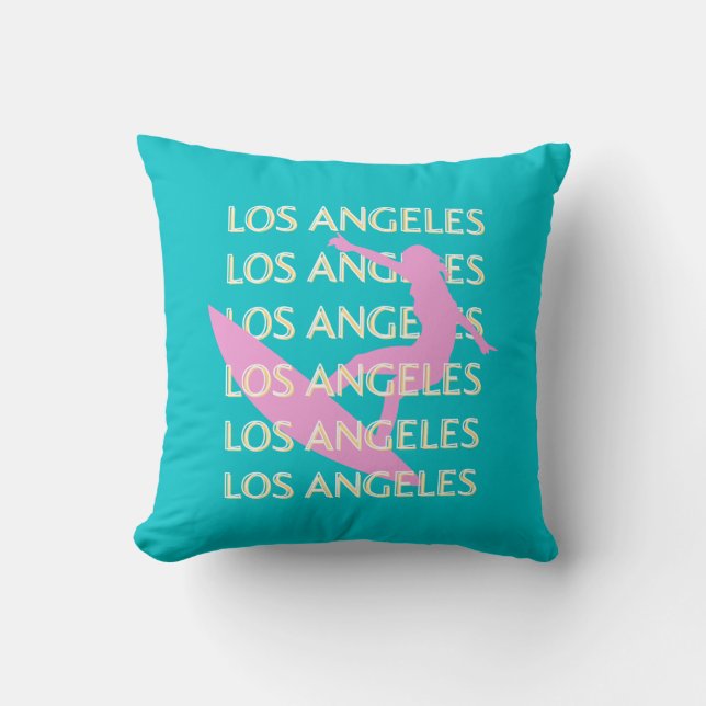 Coussin Los Angeles Travel Art, Californie, Amateurs de Su (Recto)