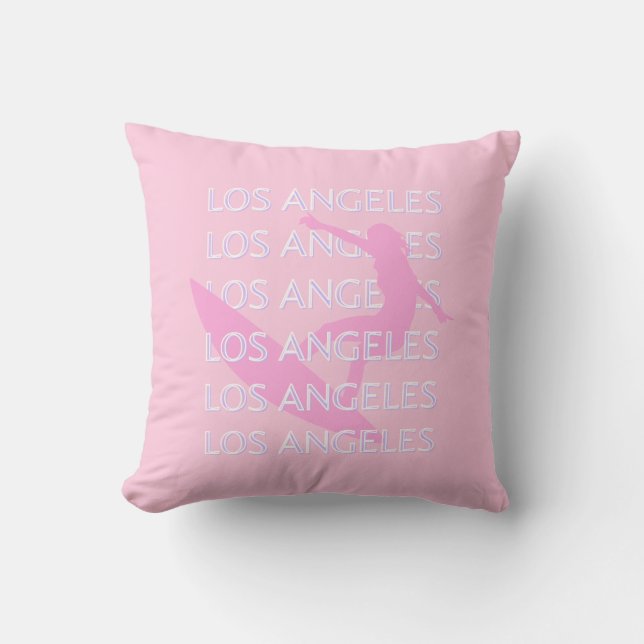 Coussin Los Angeles Travel Art, Californie, Rose, Preppy (Recto)