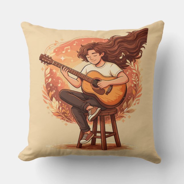 Coussin Lost In The Music Cozy Guitar Player Aesthetic Ill (Recto)