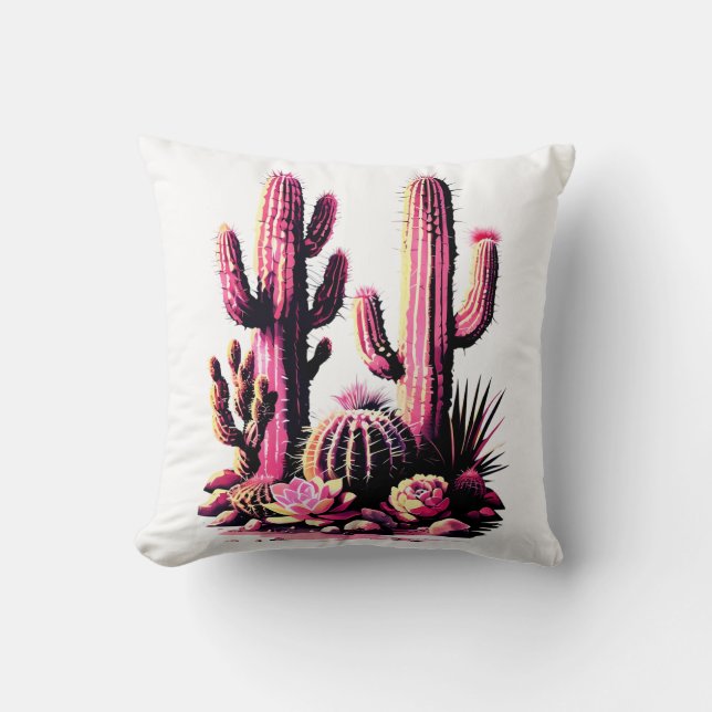 Coussin Lot de cactus rose (Recto)