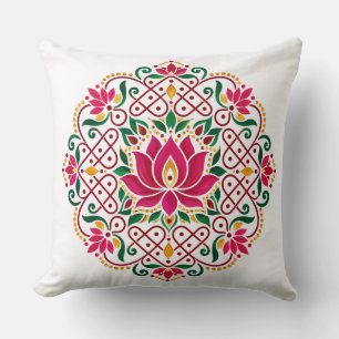 Coussin Lotus Diya Kolam Rangoli Floral Festif Indien
