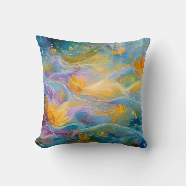Coussin Lotus dorés abstraits de fleurs flottantes  (Recto)