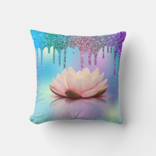 Coussin Lotus Élégant Pailleté Dégoulinant Holographique