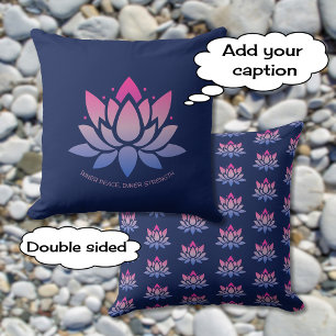 Coussin Lotus fleur bleu rose texte personnalisé