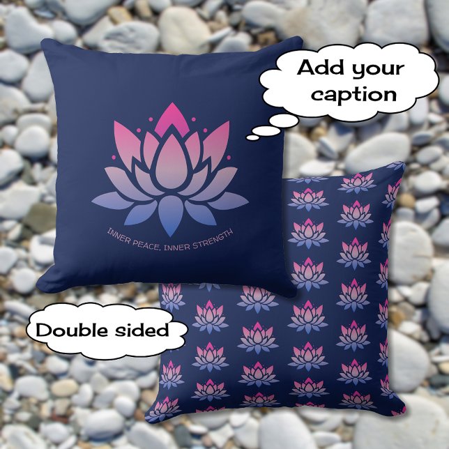 Coussin Lotus fleur bleu rose texte personnalisé (Créateur téléchargé)